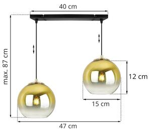 Závesné svietidlo Bergen Gold, 2x zlaté/transparentné sklenené tienidlo (fi 15cm)