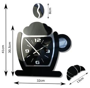 Moderné nástenné hodiny do kuchyne v čiernej farbe s motívom šálky Čierna