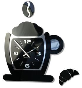 Moderné nástenné hodiny do kuchyne v čiernej farbe s motívom šálky Čierna