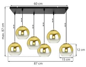 Závesné svietidlo Bergen gold, 6x zlaté/transparentné sklenené tienidlo (fi 15cm)