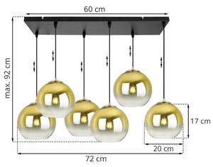 Závesné svietidlo BERGEN GOLD, 6x zlaté/transparentné sklenené tienidlo (fi 20cm)
