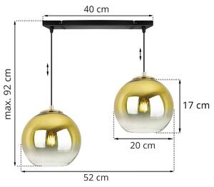 Závesné svietidlo Bergen Gold, 2x zlaté/transparentné sklenené tienidlo (fi 20cm)