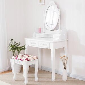 Kvalitný toaletný stolík s otáčacím zrkadlom a stoličkou Biela