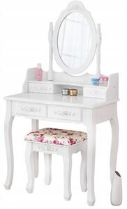 Kvalitný toaletný stolík s otáčacím zrkadlom a stoličkou Biela