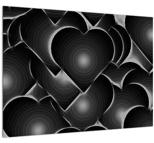 Obraz čierno-bielych sŕdc (70x50 cm)