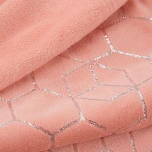 Trendy korálovo ružová hrejivá deka so strieborným geometrickým vzorom Ružová