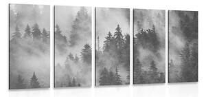 5-dielny obraz hory v hmle v čiernobielom prevedení