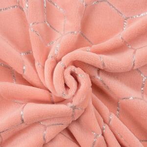 Trendy korálovo ružová hrejivá deka so strieborným geometrickým vzorom Ružová