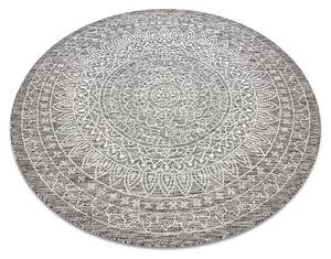 Šnúrkový okrúhly koberec SIZAL LOFT 21207 BOHO Mandala, slonovinová kosť - sivý