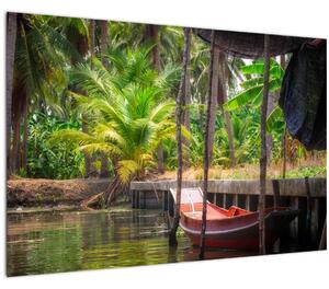 Obraz - Drevená loď na kanáli, Thajsko (90x60 cm)