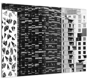 Sklenený obraz čiernobiele architektúry (70x50 cm)
