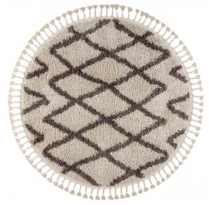 Okrúhly koberec BERBER BENI krémový, strapce, Maroko Shaggy