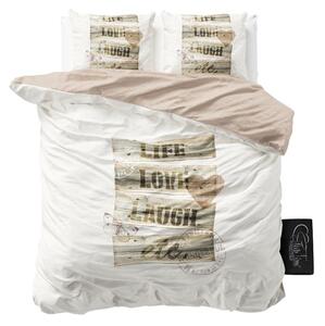 Béžové bavlnené posteľné obliečky s nápisom 160 x 200 cm Béžová