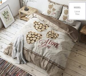 Hnedé posteľné obliečky s motívom dreva a nápisom I Love You 160 x 200 cm Hnedá