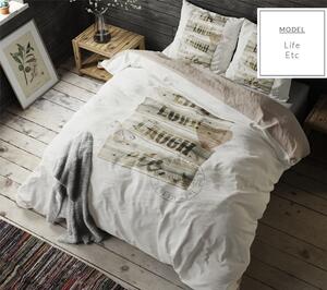 Béžové bavlnené posteľné obliečky s nápisom 160 x 200 cm Béžová