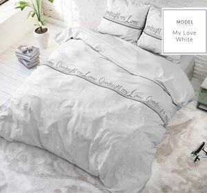 Kvalitné posteľné obliečky s nápismi good night my love 140 x 200 cm Biela