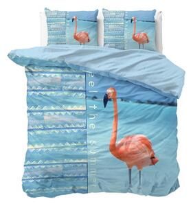 Moderné posteľné obliečky modrej farby s plameniakom 200 x 200 cm Modrá