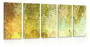5-dielny obraz zaujímavé zelené asymetrické stromy
