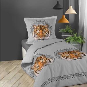 Bavlnené obliečky na posteľ sivej farby s tigrom JACANA 140 x 200 cm SKLADOM Sivá