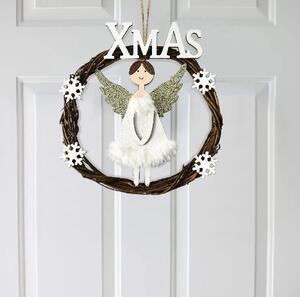 Tutumi - Vianočné dekorácie na dvere anjelik - biela/hnedá - 16 cm