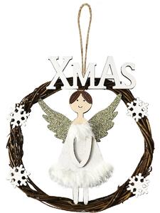 Tutumi - Vianočné dekorácie na dvere anjelik - biela/hnedá - 16 cm