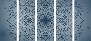 5-dielny obraz tmavo modrý kvet Mandaly