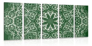 5-dielny obraz biela Mandala na zelenom pozadí