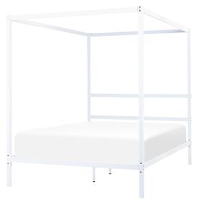 Rám postele s baldachýnom biely kov 140 x 200 cm dvojlôžko preglejkové lamely industriálny minimalistický štýl spálňa