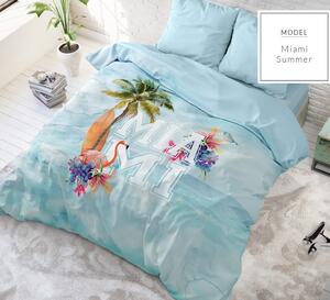 Bavlnené modré posteľné obliečky s letným motívom 180 x 200 cm Modrá