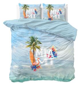 Bavlnené modré posteľné obliečky s letným motívom 200 x 200 cm Modrá