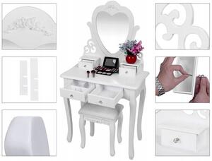 Kozmetický stolík bielej farby s veľkým zrkadlom