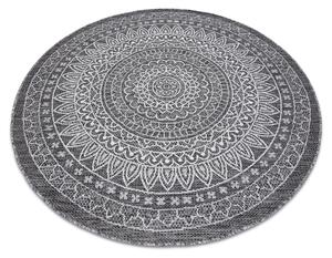 Šnúrkový okrúhly koberec SIZAL LOFT 21207 BOHO Mandala, slonovinová kosť - sivý