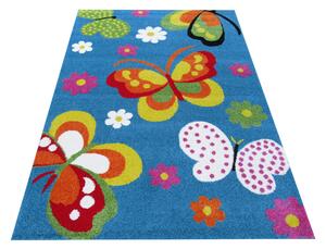 Detský koberec s motýlikmi v modrej farbe Modrá Šírka: 160 cm | Dĺžka: 220 cm