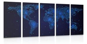 5-dielny obraz mapa sveta s nočnou oblohou