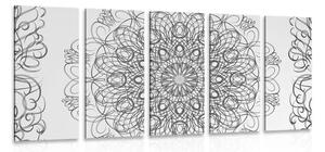 5-dielny obraz abstraktná kvetinová Mandala v čiernobielom prevedení