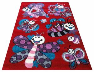 Červený koberec pre deti s motýlikmi Červená Šírka: 120 cm | Dĺžka: 170 cm