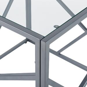 Priehľadný sklenený stolík na kocky, strieborný kovový rám, kocka 50 x 50 cm Glam Modernný