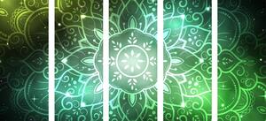 5-dielny obraz Mandala s galaktickým pozadím v odtieňoch zelenej