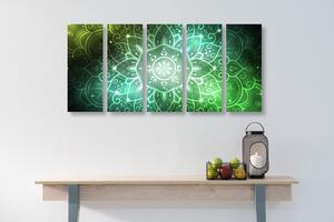 5-dielny obraz Mandala s galaktickým pozadím v odtieňoch zelenej
