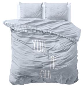 Svetlo sivé bavlnené posteľné obliečky láska 160 x 200 cm Sivá