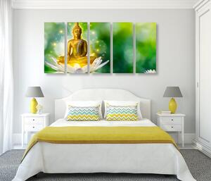 5-dielny obraz zlatý Budha na lotosovom kvete