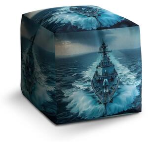 Sablio Taburet Cube Vojnová loď prerážajúca oceán - 40x40x40 cm