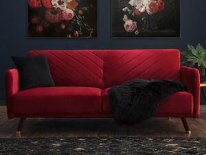 Rozkladacia pohovka tmavočervená zamatová látková moderná obývacia izba 3 -miestna drevené nohy