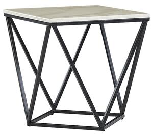 Odkladací stolík béžový čierne kovové nohy 50 x 50 cm stolová doska v imitácii mramoru elegantný dizajn