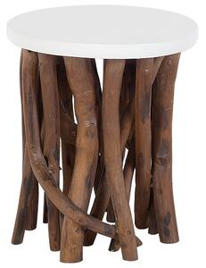 Odkladací stolík biely tmavohnedý 36 x 41 cm MDF vrchný tík lakovaný konferenčný stolík prírodný vidiecky okrúhly moderný