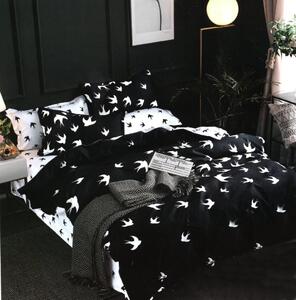 Nádherné čierne posteľné obojstranné obliečky s vtákmi Čierna