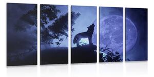 5-dielny obraz vlk v splne mesiaca