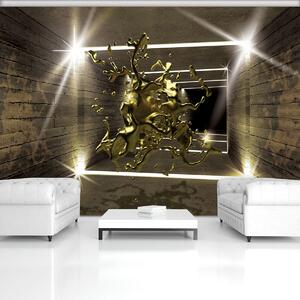 Fototapeta - Explózia zlatej farby v 3D tuneli (152,5x104 cm)