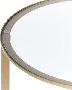 Odkladací stolík zlatý tmavé drevo doska z tvrdeného skla okrúhly ø 40 cm železný podstavec polica z drevotriesky moderný dizajn