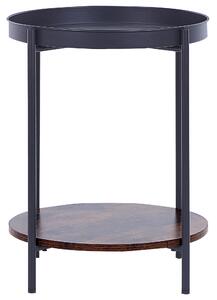 Odkladací stolík tmavé drevo a čierna drevotriesková doska železný podstavec ø 41 cm okrúhly servírovací industriálny dizajn